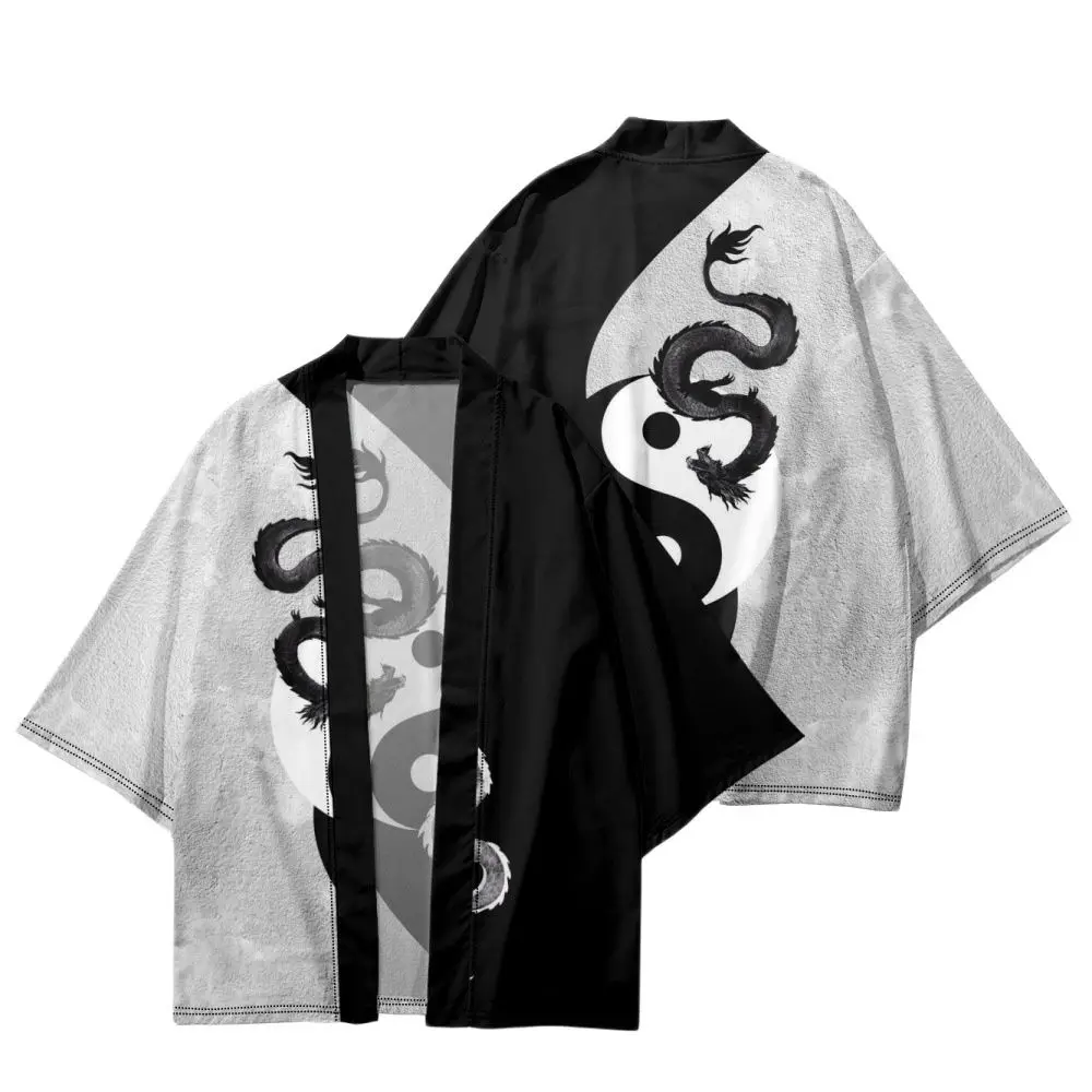 

Chinese Tai Chi Dragon Printed Men Women Cardigan Cosplay Yukata Streetwear Loose Japanese Kimono Beach Shorts Shirt Haori