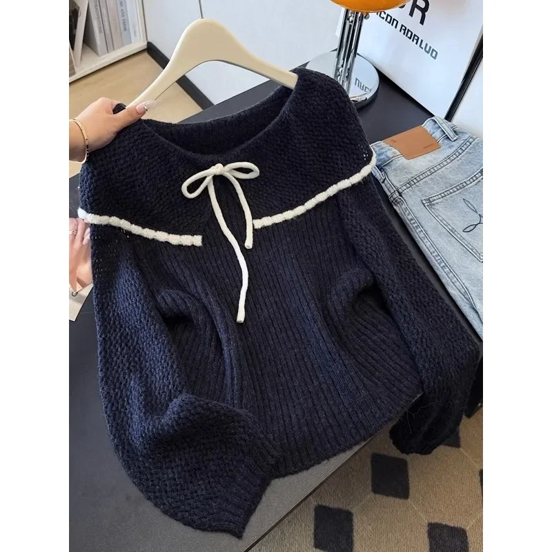 Fashionable Casual Doll Collar Shoulder Sweater for Women's Autumn New Loose Pullover Knit Top