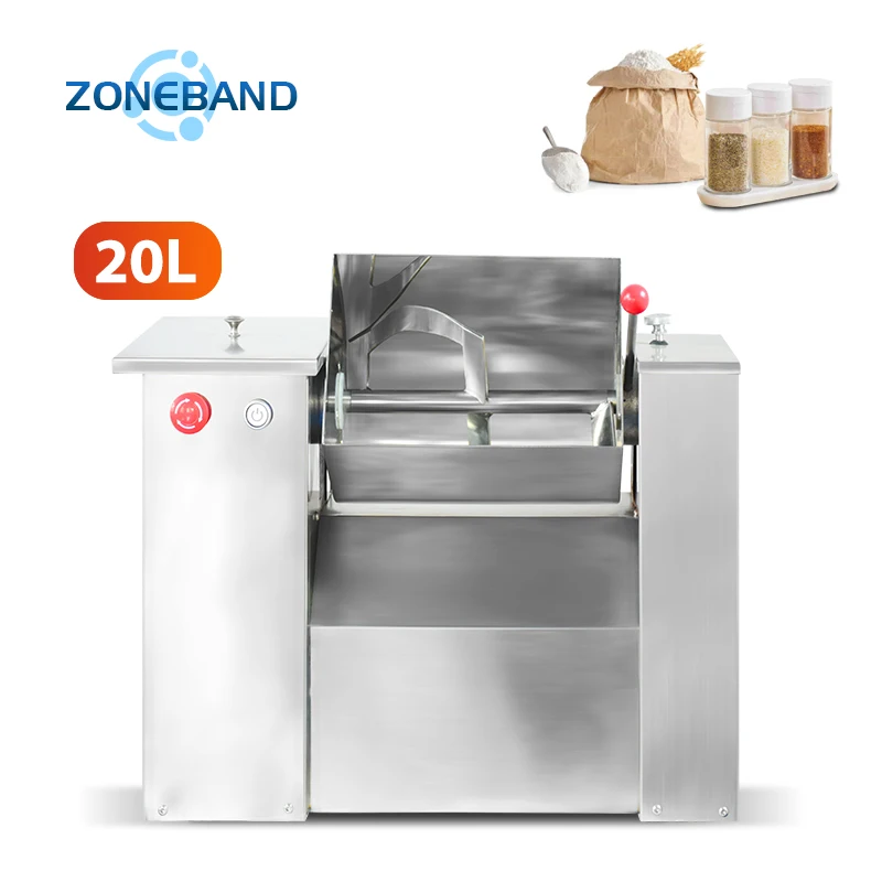 ZONEBAND 20L Ribbon Mixer Dry Powder Particles Blender Stainless Steel Food Processor for Flour Grains Seasoning Cosmetic Powder