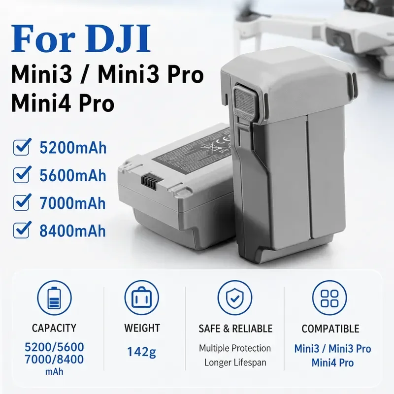 5200mAh/5600mAh/7000mAh/8400mAh For DJI Mini3/Mini3 Pro/Mini4 Pro Drone Large Capacity Refitting Battery High Perf Drone Fans