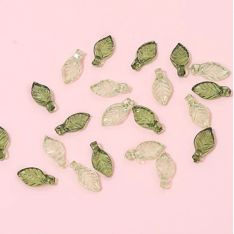 10pcs/Lot Acrylic Pendant Green Color Line Leaf CharmsFor DIY Home Craft Handmade Making Bracelet Earring Necklace