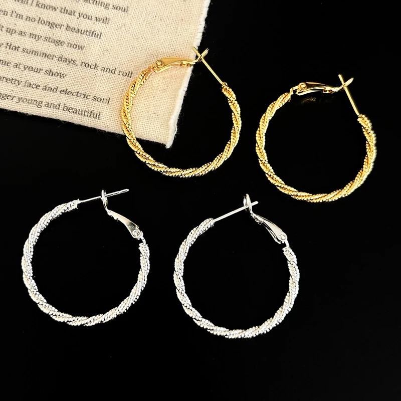 

PONYKISS 925 Sterling Silver 18K Gold Twisted Round Hoop Earring for Women Vintage Fine Jewelry Minimalist Geometric Accessories