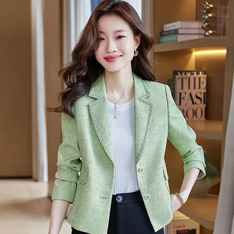 Spring Autumn Women Suit Coat New Korean Casual Small Fragrant Single Breasted Short Jacket Ladies Blazers Female Outerwear 5XL