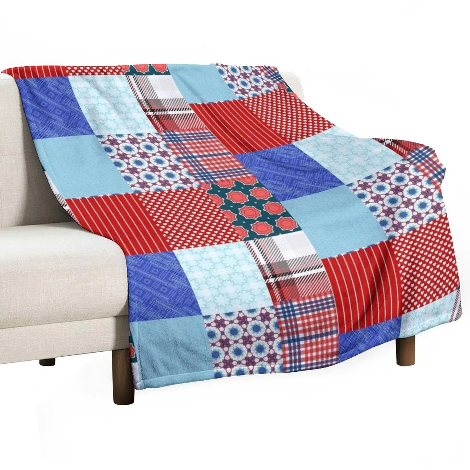 

Patriotic Patchwork of Fabric Throw Blanket Summer Plaid Vintage anime Blankets