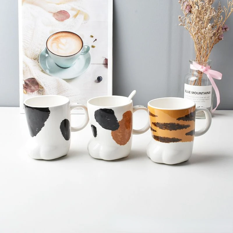 

Mugs Ceramic Creative Cat Paw Cute Cartoon Water Cup Couple Holiday Gift Breakfast Low Tea Coffee Milk Home Office Drinkware NEW