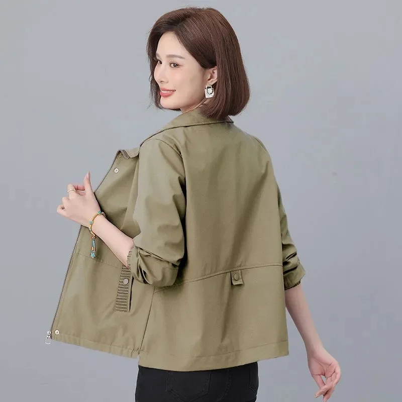 Short Coat Women's Spring Autumn 2025New Casual Fashion Jacket Windbreaker Female Middle-Aged Mother Outwear Large Size Overwear