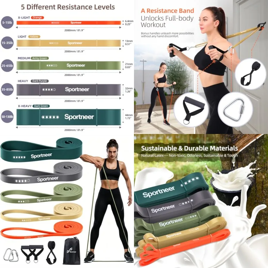 

Resistance Bands for Working Out: Pull Up Bands 5-130lb 5 Levels Exercise Bands Workout Bands Set with Handles Door Anchor Pull