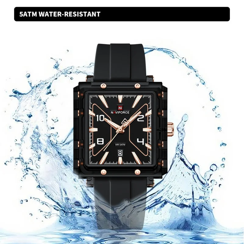 NAVIFORCE High Quality Men Watches 50M Waterproof Sport Date Display Quartz Watch Silicone Luminous Hands boy gift Reloj Hombre