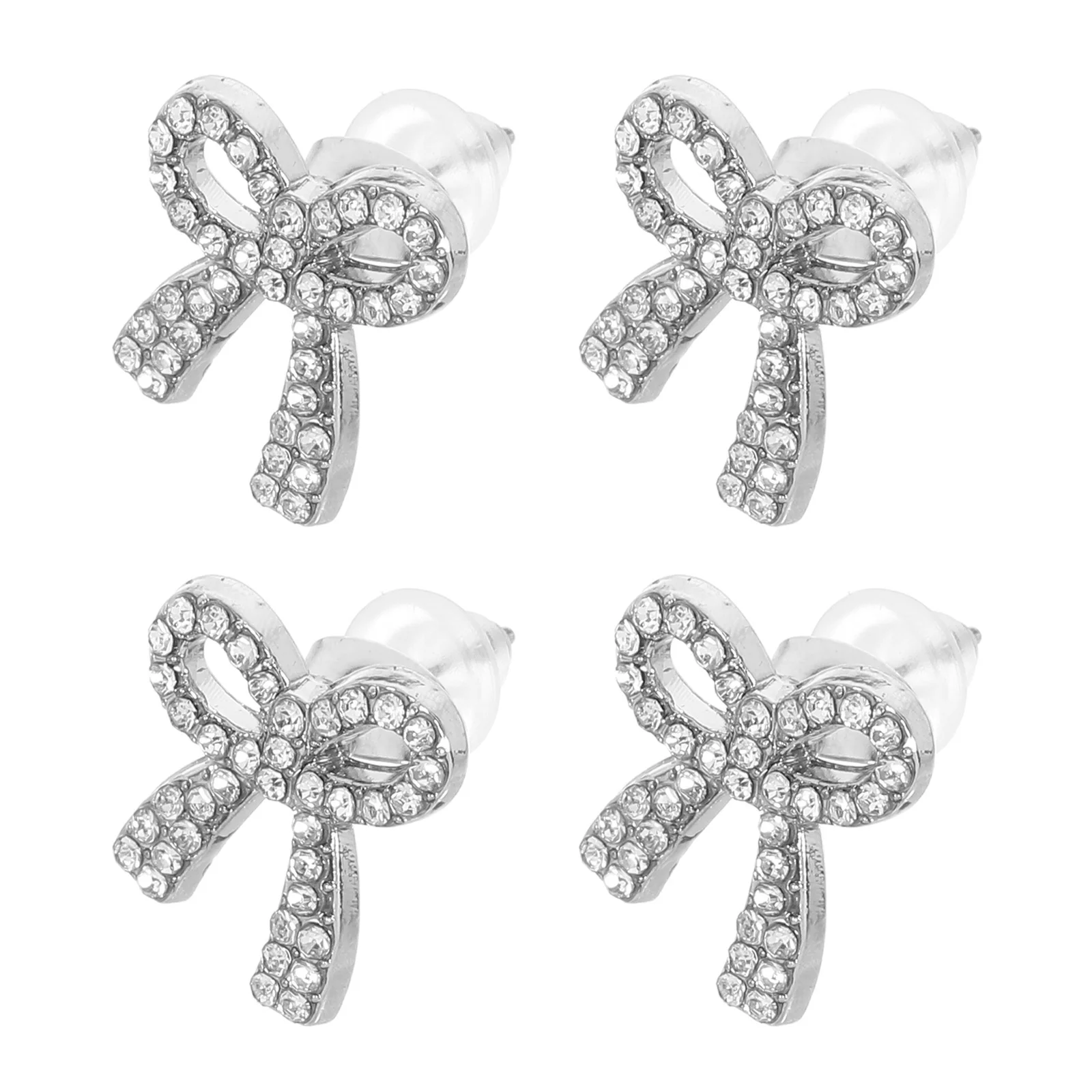 

2Pairs Bowknot Earrings Sparkly Rhinestone Lightweight Studs for Women Girls Elegant Party Jewelry Casual Wear