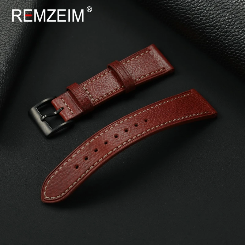 

Handmade Stitching Cowhide Leather Watch Band 18mm 20mm 22mm Bracelets with Black Buckle Women Men Business Watchband Belt