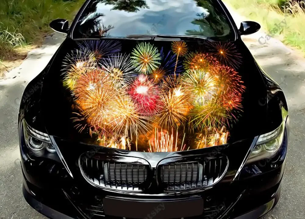 

Custom Blooming Fireworks Car Hood Vinyl Sticker Wrap Vinyl Film Engine Cover Decals Sticker Car Accessories Decoration Gift