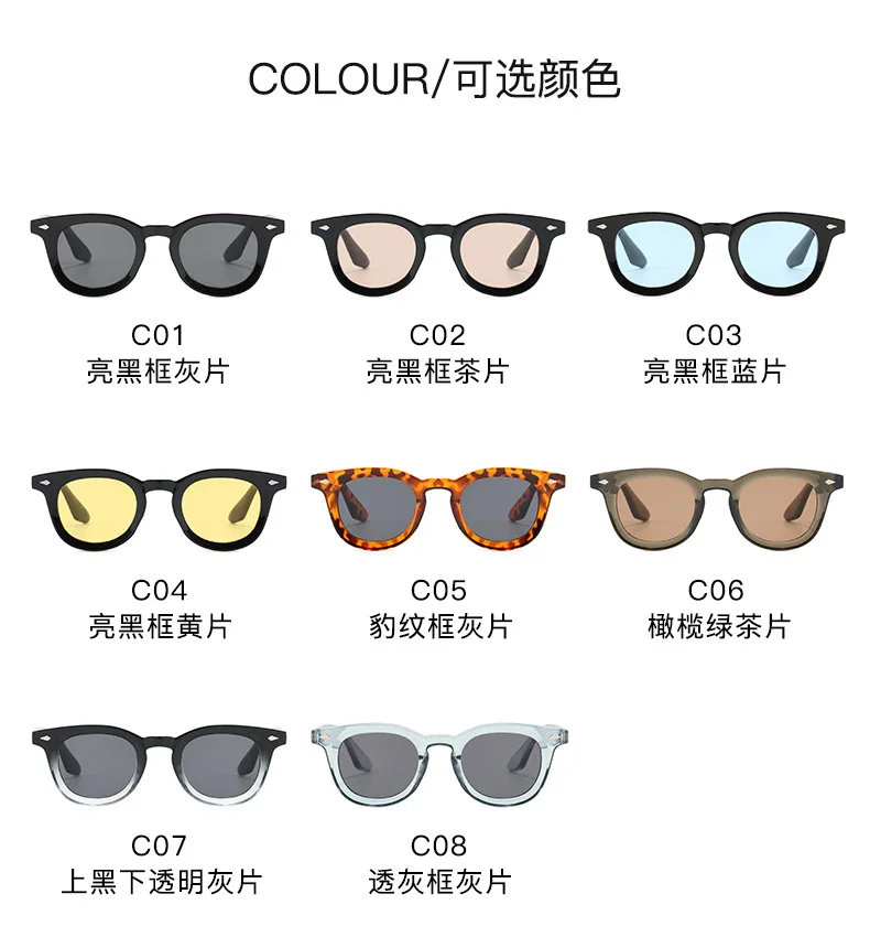 Retro Runde Männer Sonnenbrille Mode Klare Ozean Objektiv Shades UV400 Frauen Trend Nieten Gläser – Detail 5