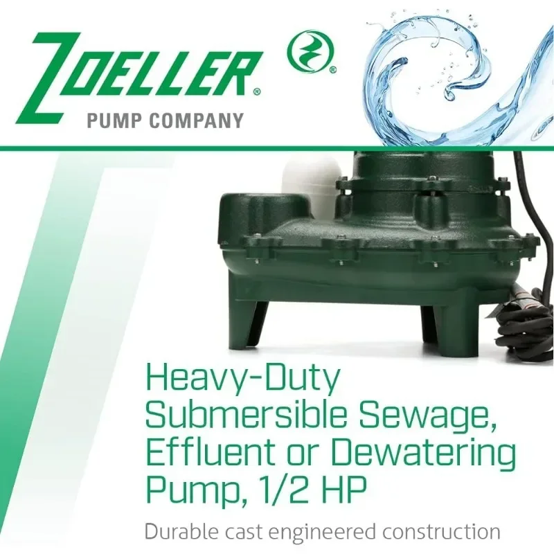 Waste-Mate 267-0001 Sewage Pump, 1/2 HP Automatic – Heavy-Duty Submersible Sewage, Effluent or Dewatering