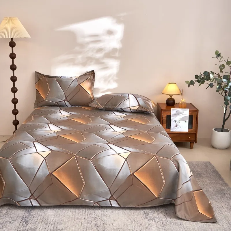 

Комплект постельного белья из 3 предметов для тех, кто спит без одежды - простыни и наволочки с современным геометрическим узором, нейтральные тона для различных размеров кроватей