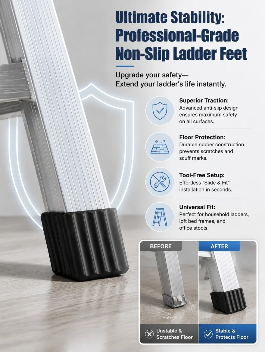 Ladder Feet Rubber Pad Nonslip Protective Cover Replacement for Dorm Lofts Home Step Ladders Safety Stabilizer Floor Protector