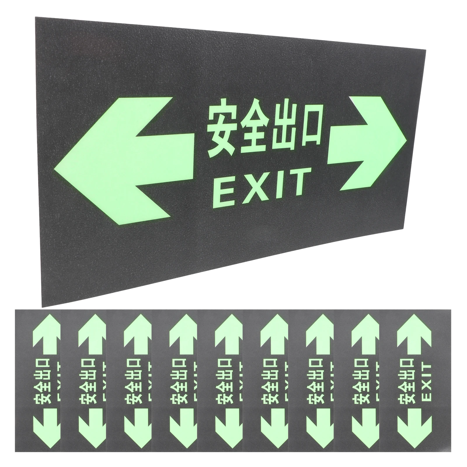 10pcs Pvc Glow In The Dark Safety Sign Stickers Night Luminous Exit Decals Emergency Way Indicator Warning Signs For Mall Office