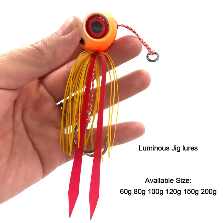 Luminous Inchiku Jigging Lures 3D Eyes Lead Jig Head Tai Rubber Saltwater Skirt 60g 80g 100g 120g 150g 200g Boat Fishing Baits