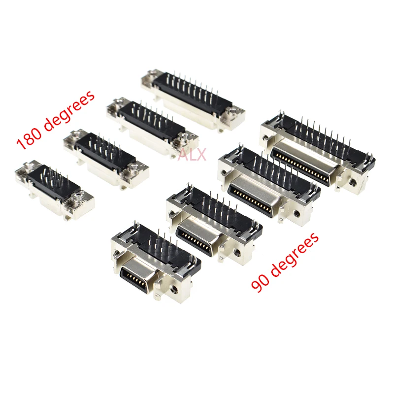 2pcs MDR Servo driver SCSI Connector HPCN Slot Type 14/20/26/36/50 pin female plug 180 90 Degree right angle Through Holes pcb