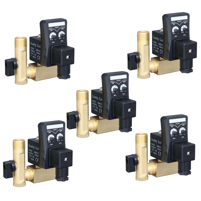 

5Pcs 1/2 Inch Dn15 Electric Timer Auto Water Valve Solenoid Electronic Drain Valve For Air Compressor Condensate