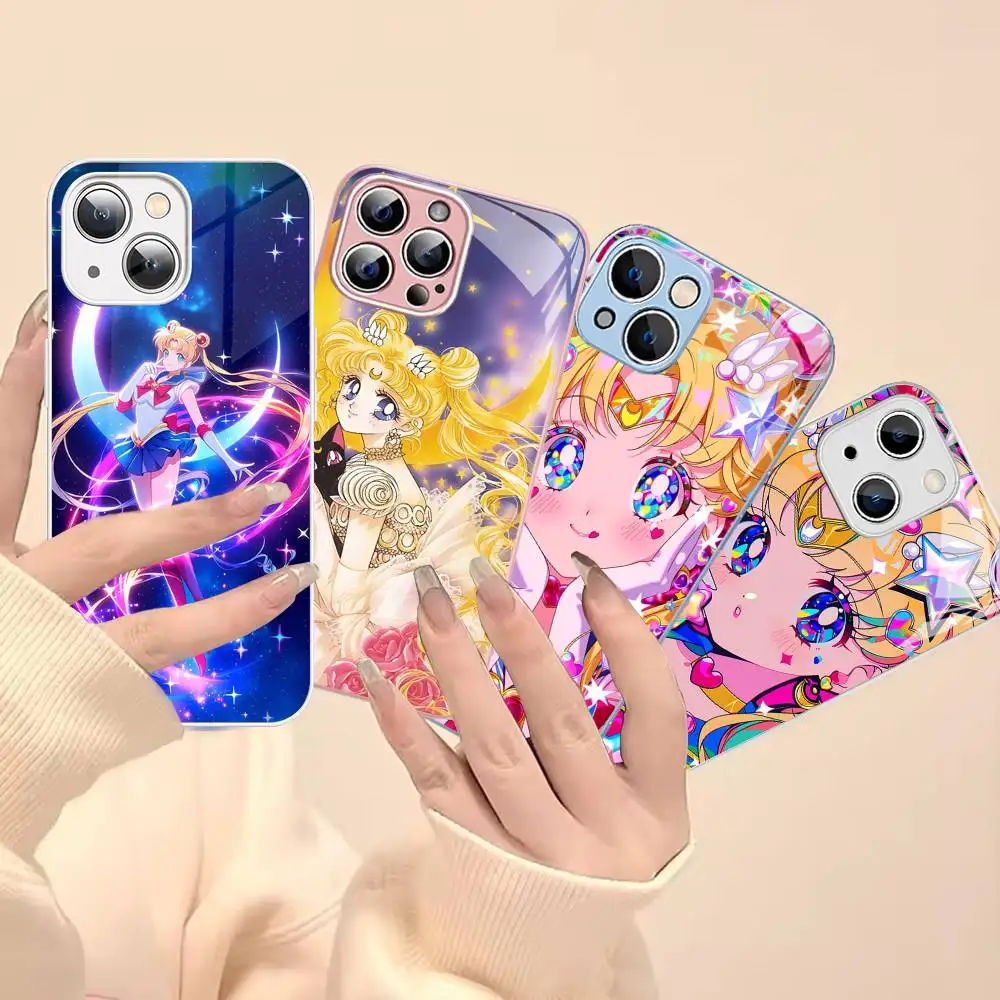 Magical Girl Anime S-Sailor M-Moon Tempered Glass For Iphone 14 13 12 11 Pro Mini XS MAX 14Plus X XS XR Fundas