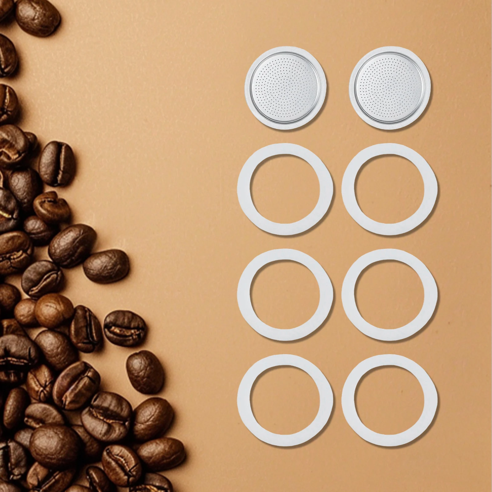 Complete Replacement Kit for Moka Pot Espresso Maker with 2 Filters and 6 Silicone Gaskets for Enhanced Brewing