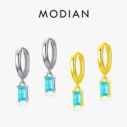 Modian Exquisite Tourmaline Hoop Earrings Fashion Real 925 Sterling Silver Rectangle Paraiba Earring For Women Fine Jewelry Gift