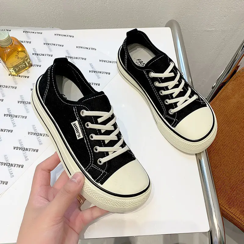 

2024, женские классические черные парусиновые туфли Zapatillas, весенние туфли на плоской подошве, студенческие кроссовки для девочек, скейтборд, вулканизированные теннисные женские туфли