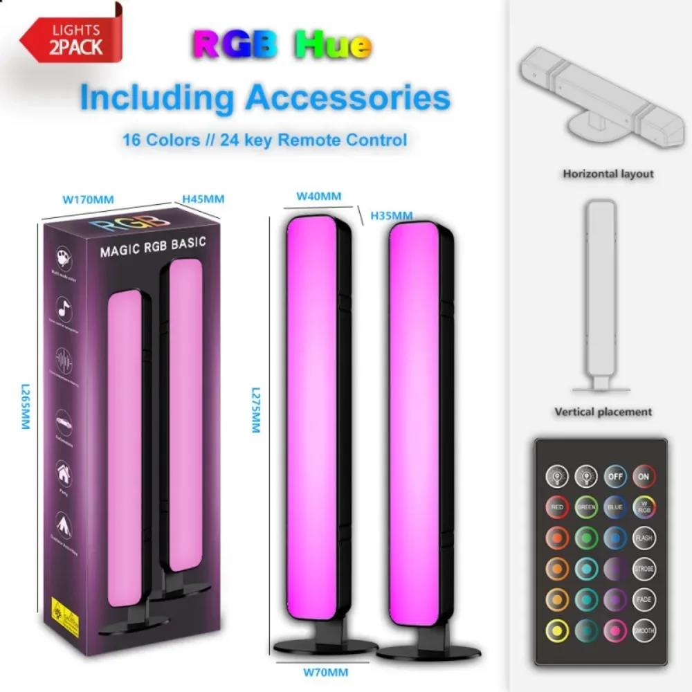 USB LED Light Bar RGB Pickup Light Desktop Atmosphere Lamp TV Backlights Music Sync Ambient Lamp Remote Control for Gaming Room