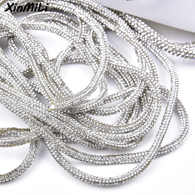 4/5/6mm Full Glass Crystal Cotton String Glitter Round Rhinestone Rope Diy Shoelace Trim Clothes Drawsting Cord Bags Accessories