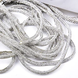 4/5/6mm Full Glass Crystal Cotton String Glitter Round Rhinestone Rope Diy Shoelace Trim Clothes Drawsting Cord Bags Accessories