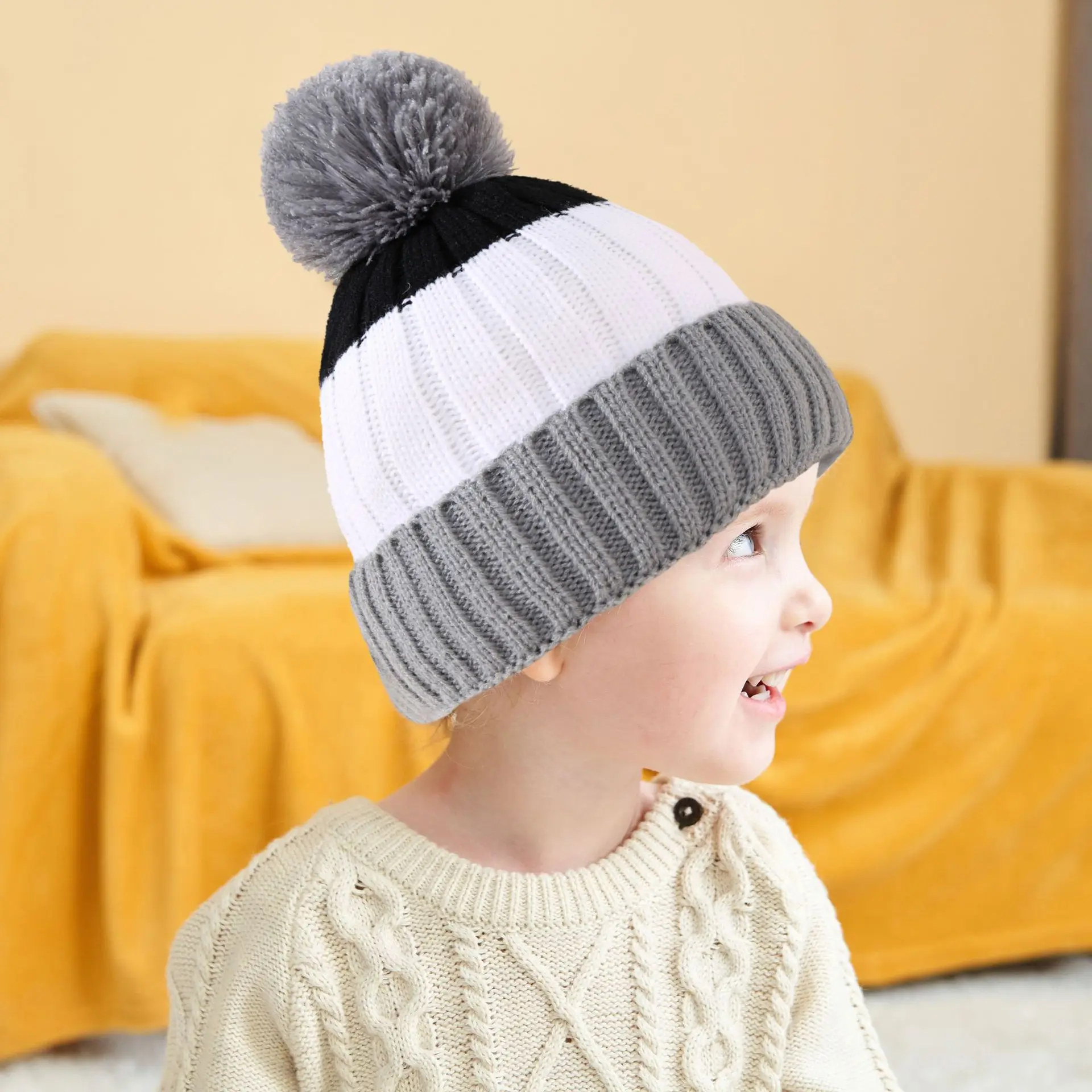 Toddler Boys and Girls Beanie Hats Knitted Warm Caps for Kids Autumn Winter 1 2 3 Years Old-