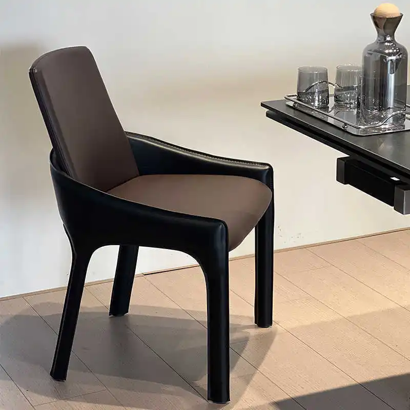 Nordic Home Dining Chair Modern Simple Saddle Leather Restaurant Light Luxury Backrest Cafe Hotel Clubhouse Negotiation