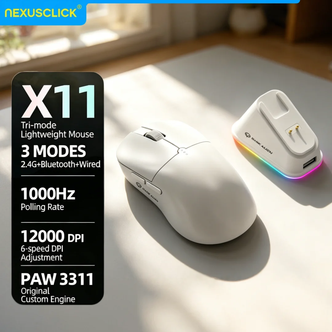NexusClick X11/X11Pro/X3 Wireless Gaming Mouse, 3 Modes RGB Backlight,PAW3311 Sensor,12000DPI,300IPS, PC Esports Mice for Gamer
