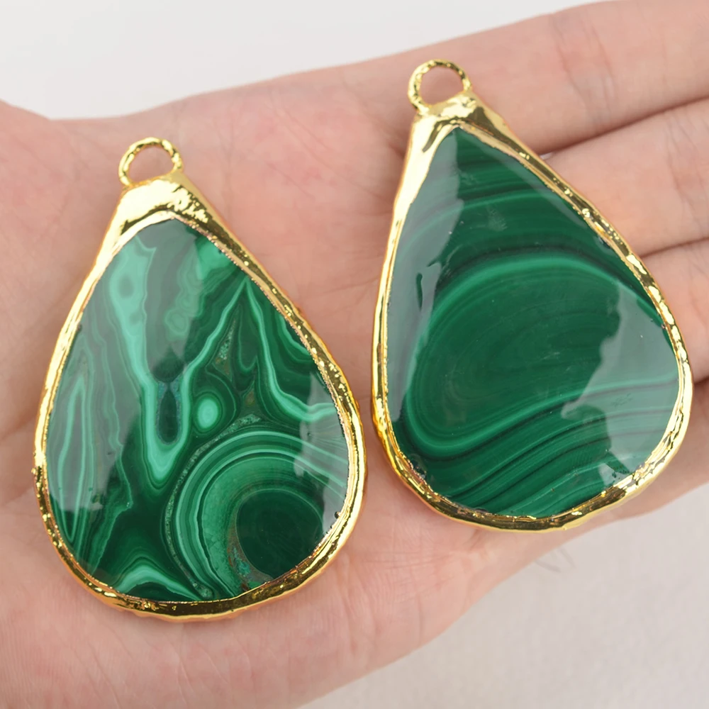 

Natural Green Malachite Rough Raw Gold Plated Connector Jewelry Making DIY