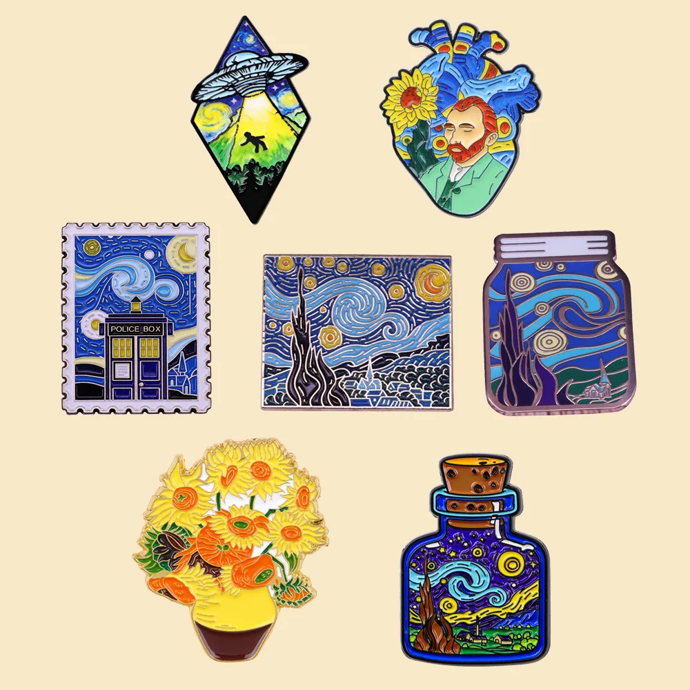 

Van Gogh Lapel Pins for Backpacks Men Women's Brooches on Clothes Badges Soft Enamel Pin Jewelry Accessories Toys Gifts