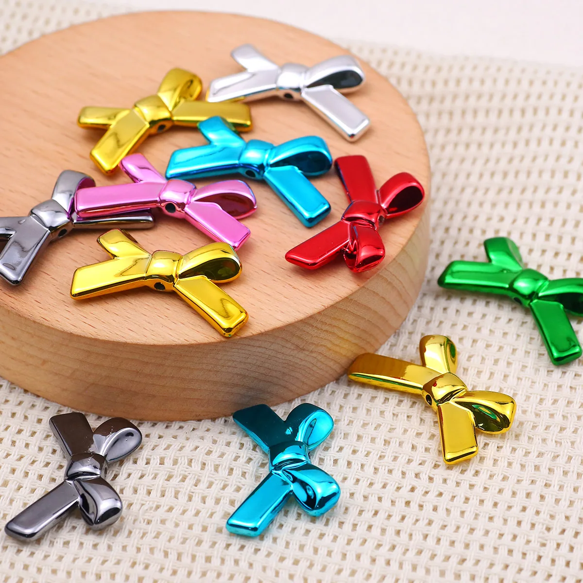 10pcs 21*34mm Bow shape Red Blue Color Acrylic Spaced Loose Beads For Jewelry Making Bracelet Necklace Eardrop DIY Accessories