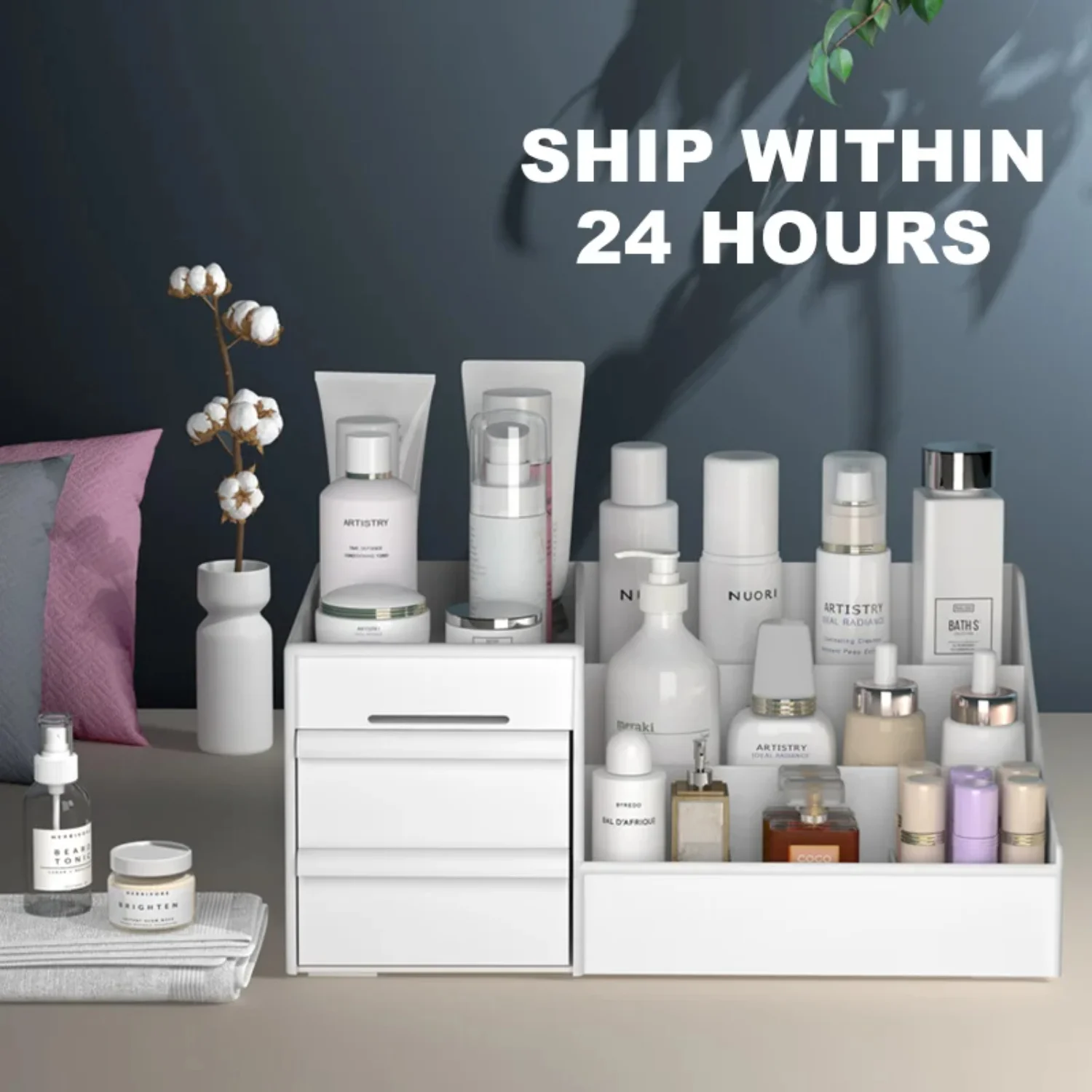 1pcLarge Capacity Cosmetic  Box Makeup Drawer Organizer Jewelry Nail Polish Makeup Container Desktop Sundries  Box