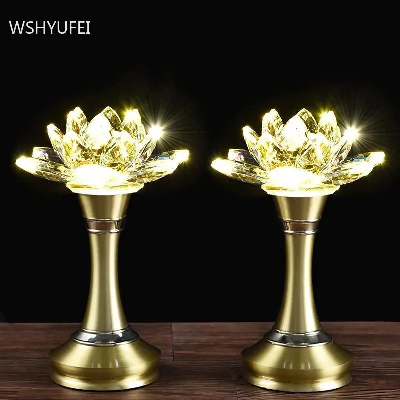 

2pcs/lot Crystal Lotus Candle Ornaments Home Charge Colorful Buddha Hall Worship Decorations Traditional Buddhist Accessories