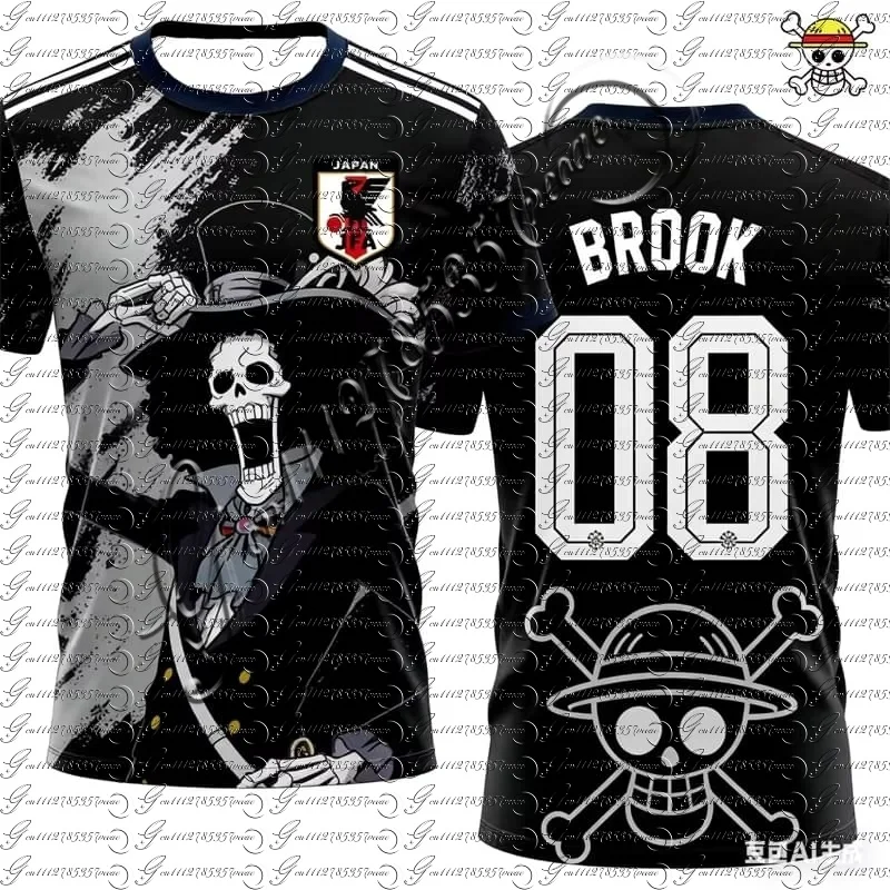 2026 New Fashion Men's One Piece Sports Jersey Summer Luffy Anime Print Casual Short Sleeve Breathable Tops Kids Boys Clothes