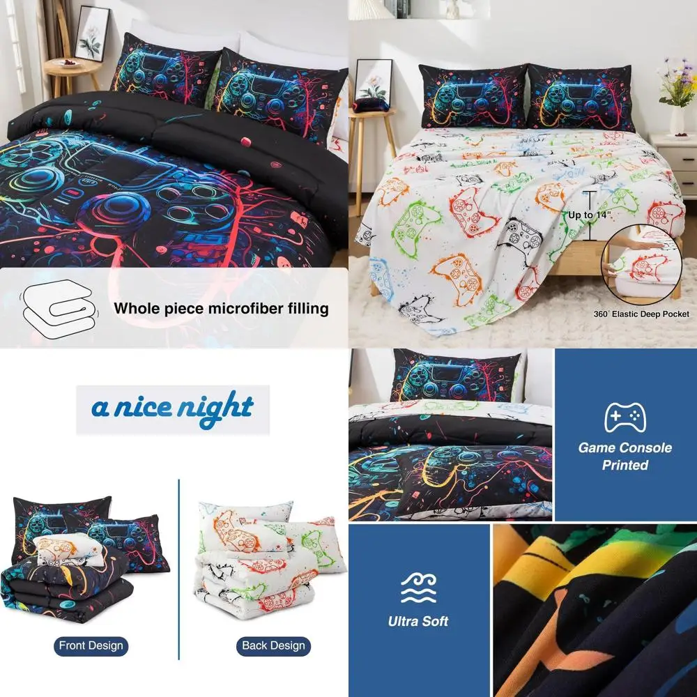 Set trapunta per console di gioco full size da 5 pezzi per bambini e adolescenti con spazio 3D e stampa gamepad