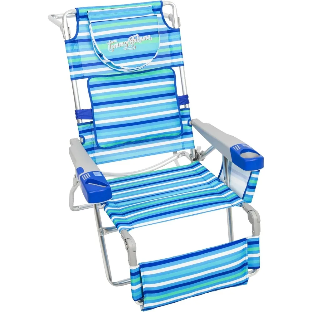 

4-Position Face-Opening Read Through Lounger with Ottoman Beach Chair, 35" D x 30.5" W x 41" H, Blue Stripe