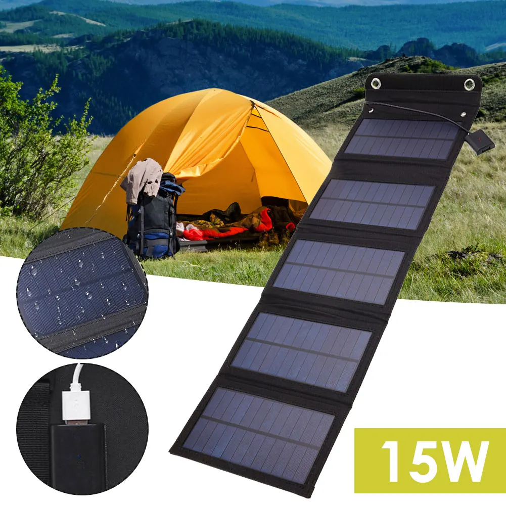 15 W faltbares Solarpanel-Set, IP65, wasserdicht, faltbar, Solar-Ladegerät, leichtes Solar-Kraftwerk für Outdoor-Aktivitäten