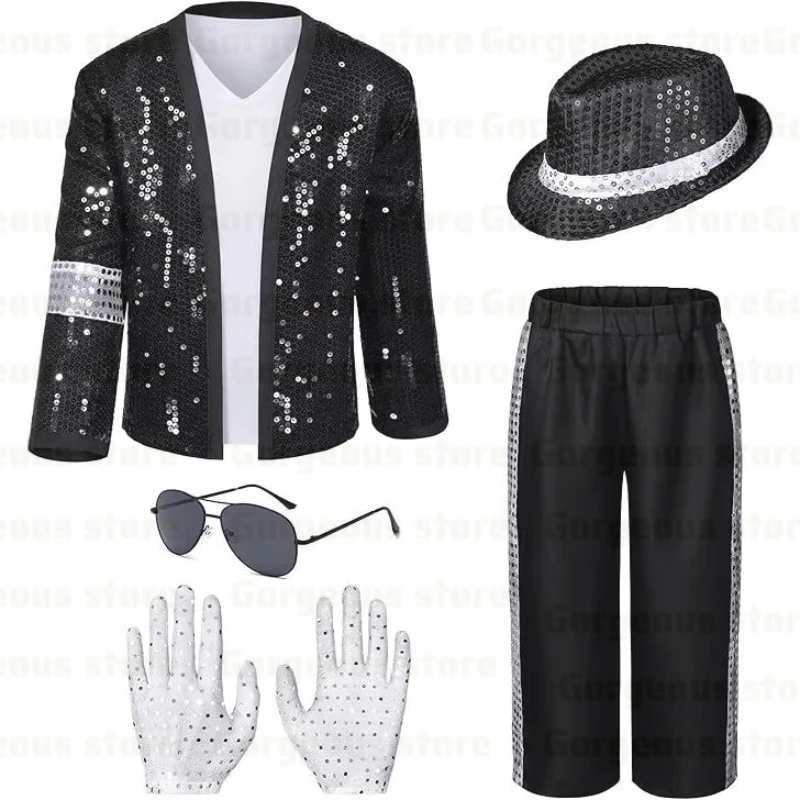 Disfraz de Michael Jackson para Adultos, Peluca Negra, Ropa de Moda para Escenario, Conjunto Completo, Disfraz de Hip Hop de los 90 para Mujer, Halloween 2026