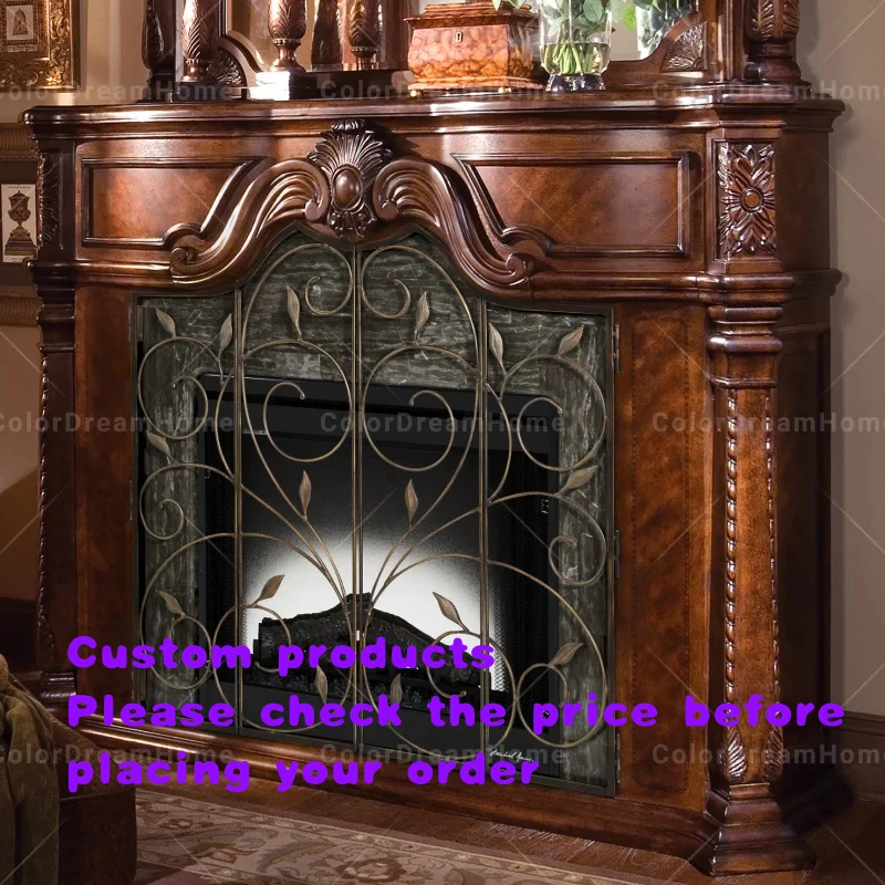 custom.Foshan American Furniture Antique Fireplace Handmade Solid Wood Carving Fire Place Frame Living Room Decoration