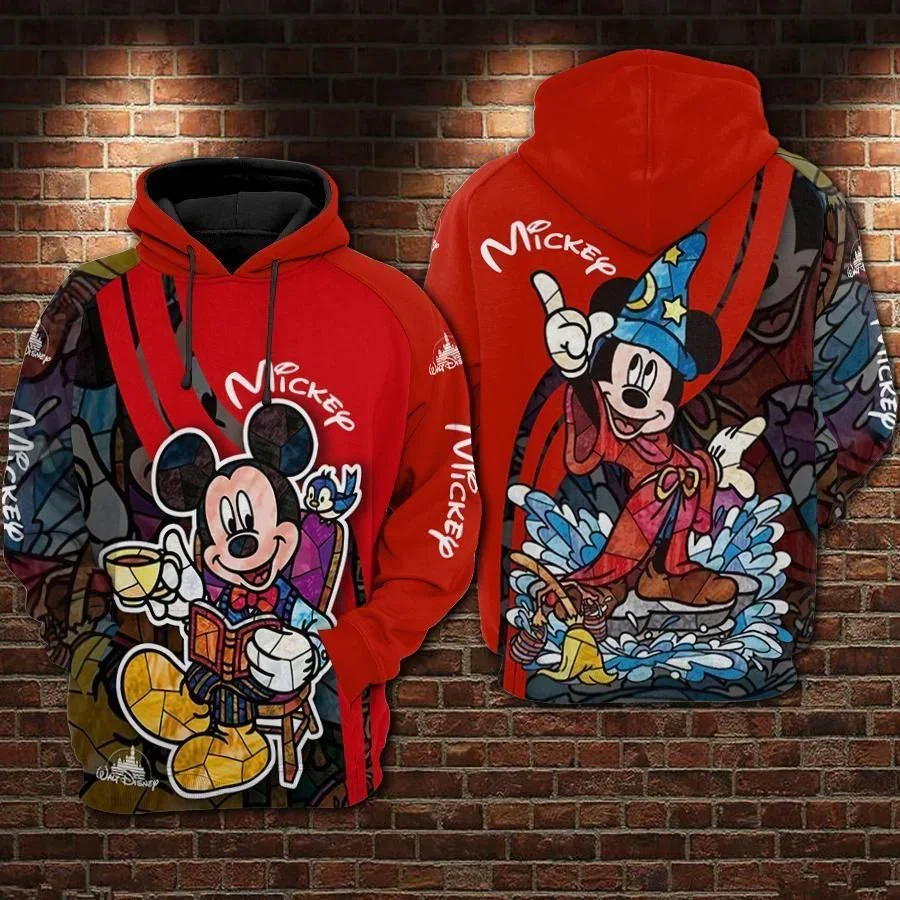 Disney 3D Hoodie MK MOUSE Hoodie MK MOUSE WITH BOOK MAGICIAN Red Hoodie Cute DN MK MOUSE Hoodie Costume