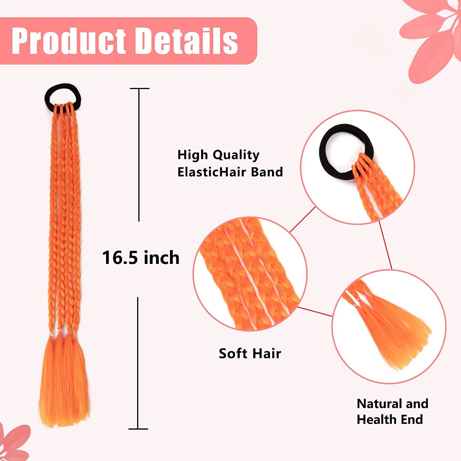 12 Pieces Girls Hair Extension Accessories olored Braids Ponytail Hair Extensions with Rubber Bands Colorful Hair Accessories