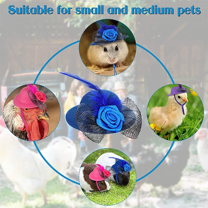 Chicken Hat for Hens Tiny Pets Funny Chicken Accessories Feather Top Hat Rooster Parrot Hamster Poultry Stylish Show Costum