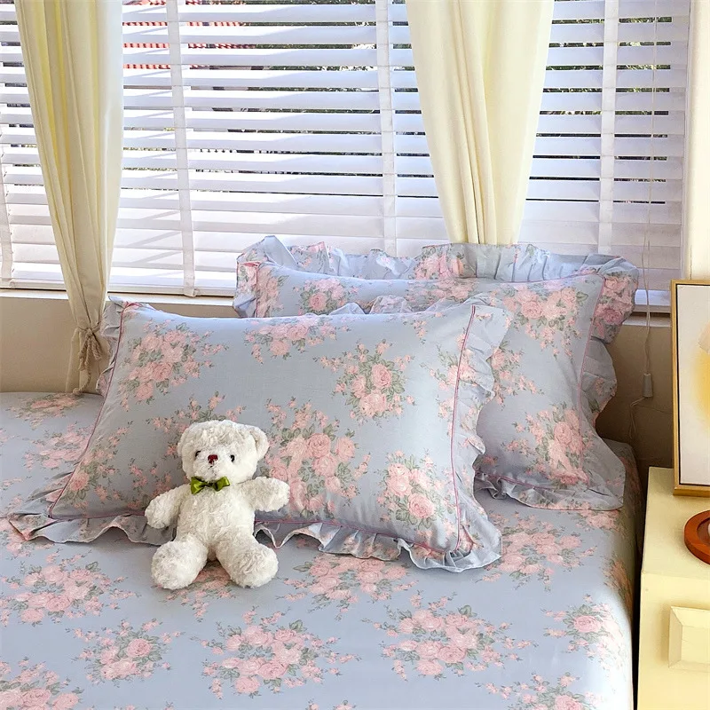Bonenjoy 2pcs Pillowcase 100% Cotton Pillow Cover Floral Style Pillowslip Ruffles Cushion Cover Pillow Case fundas de almohada
