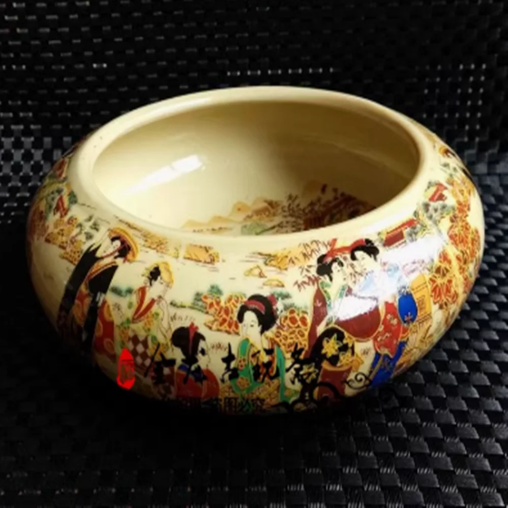 Jingdezhen ceramics, Ming and Qing classical enamel painting, maid's pen washing, stationery, large ashtray