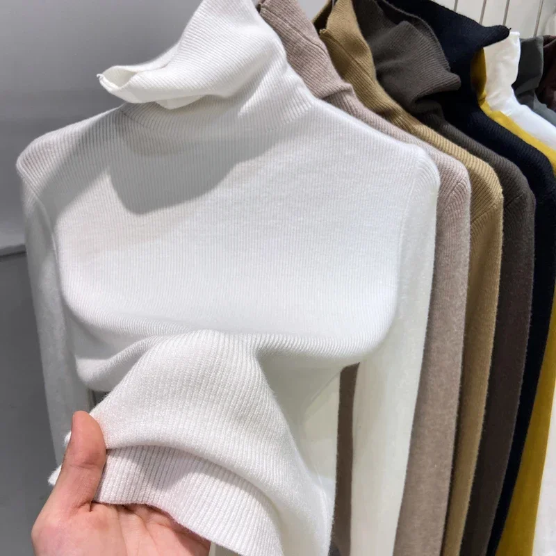 2026 Autumn Winter New Slim Fit Versatile Soft Knit Sweater Turtleneck Women Pullover Solid Color Base Layer Top Warm Inner Wear